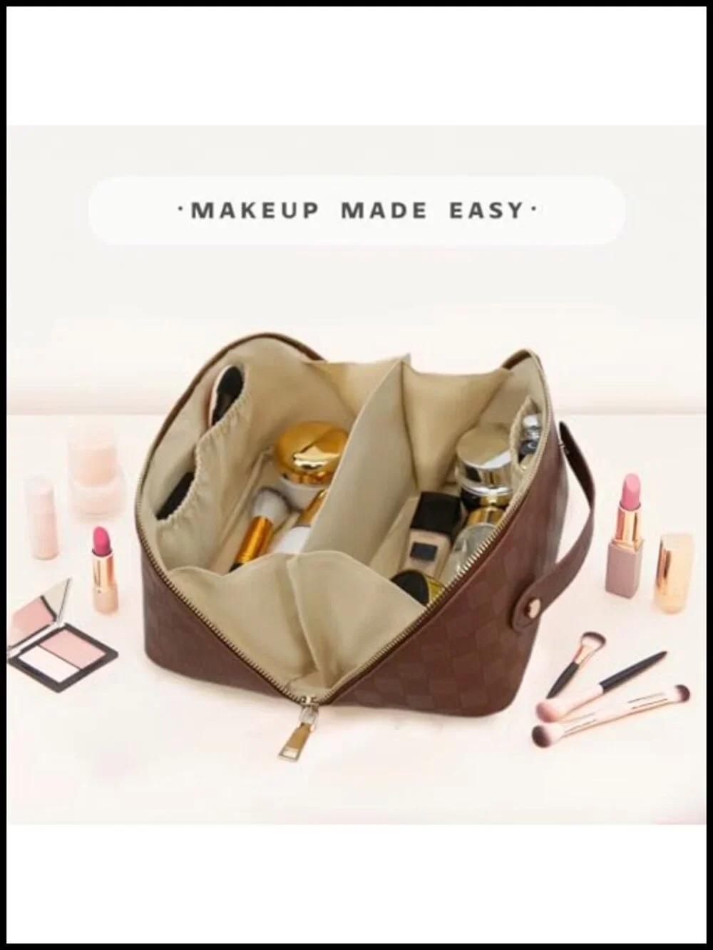 Large Travel Makeup Bag Waterproof PU Leather Cosmetic Organizer Toiletry Pouch